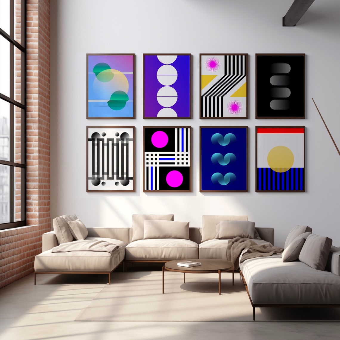 Magenta Circle on Burgundy Modern Geometric Minimal Line Art Poster - Image 2