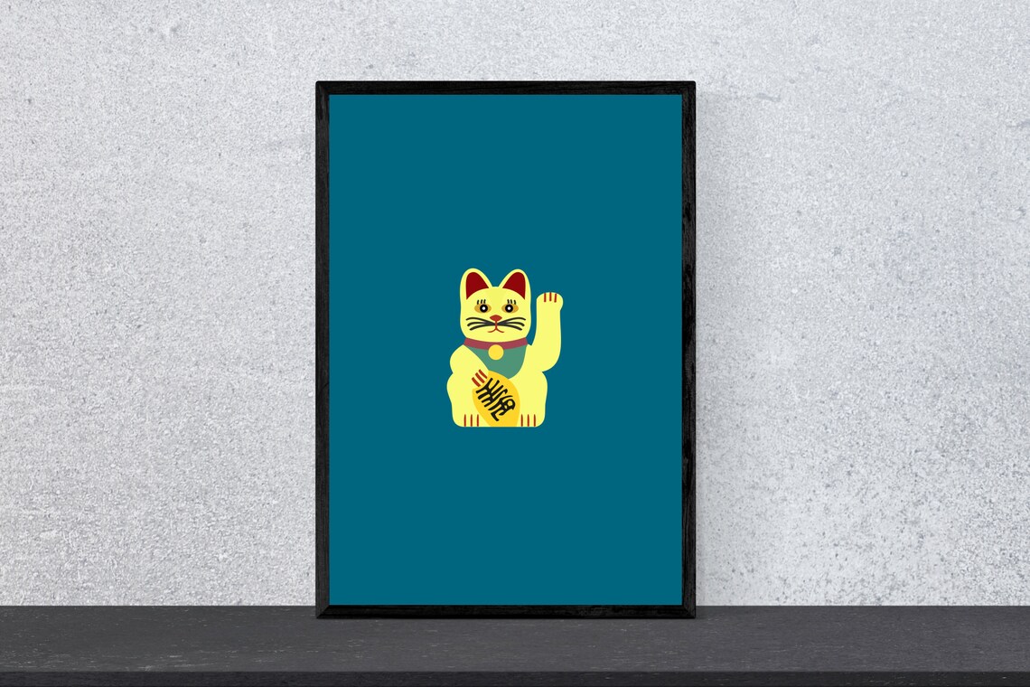 Maneki Neko Pop Art Poster, Minimal Modern Decor