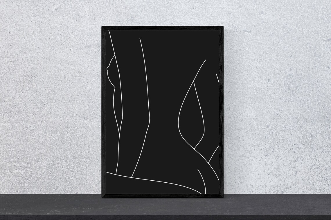 Naked Lines Naked Back Art Print, Minimal Modern Nude
