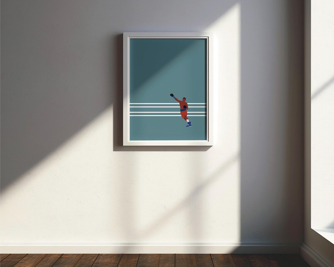 Minimalist Boxer in Teal Ring Retro Boxing Sports Art Poster - Image 4