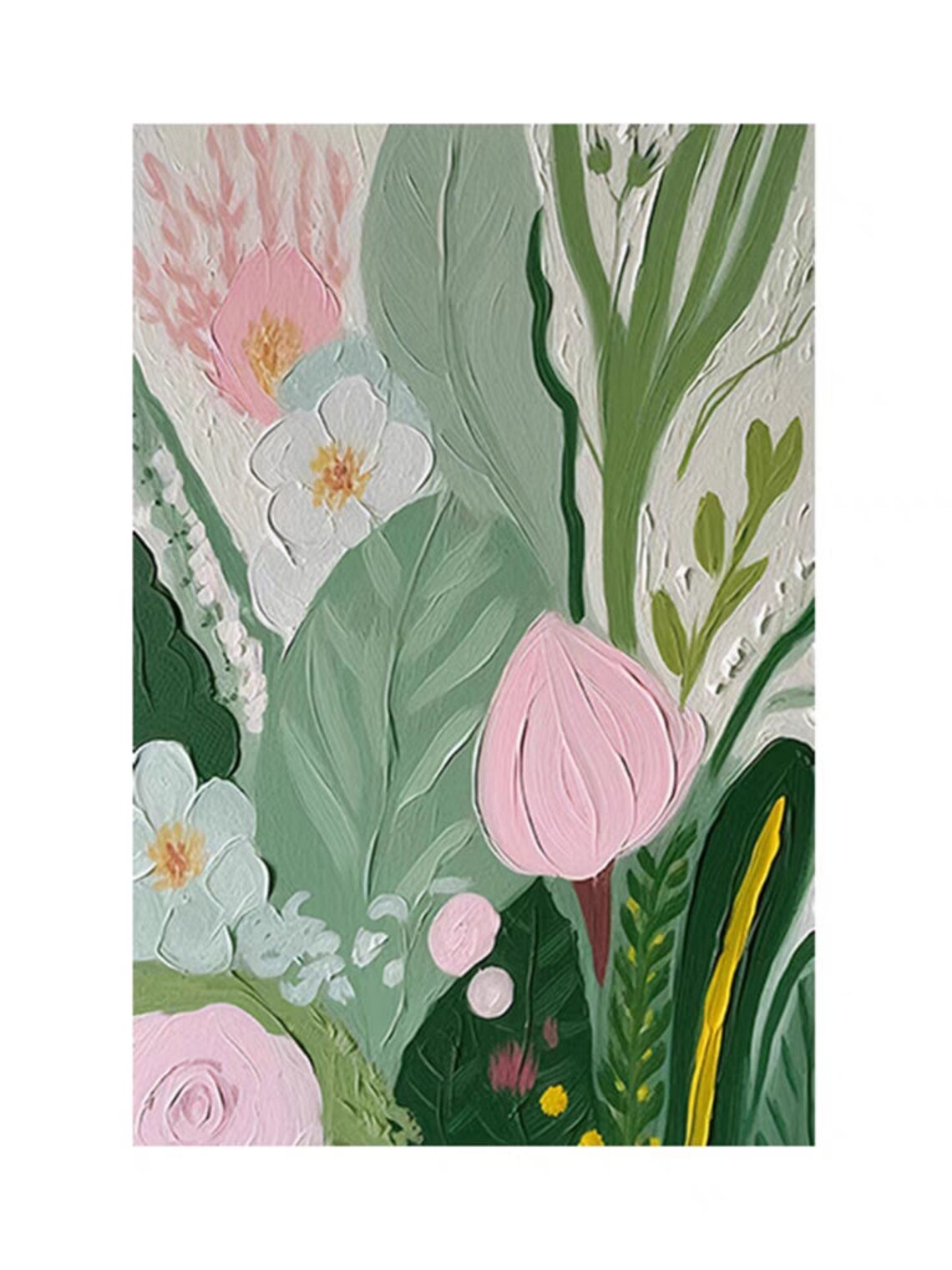 Tropical Green Leaves Pink Bloom Modern Botanical Style Poster - Image 4
