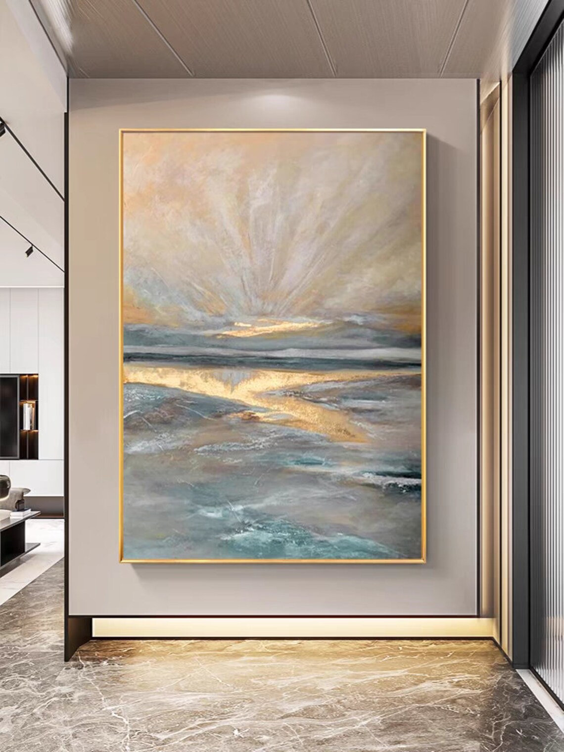 Golden Sunrise Over Misty Lake Calm Waters Nature Landscape Poster - Image 2