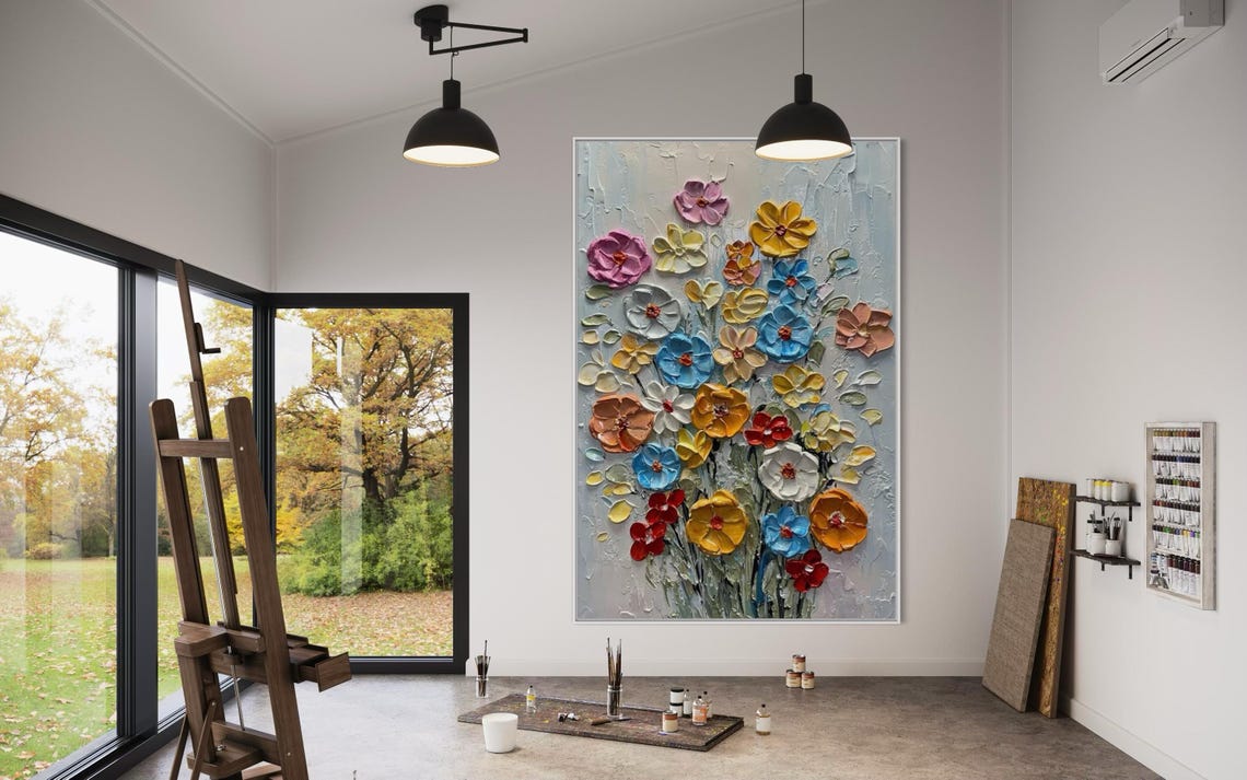 Colorful 3D Wildflower Bouquet on Soft Gray Background Poster - Image 3