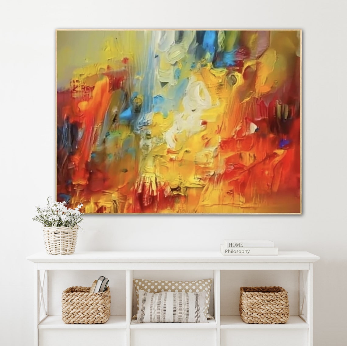 Fiery Warm Abstract Yellow Orange and Red Textured Impasto Poster - Image 3