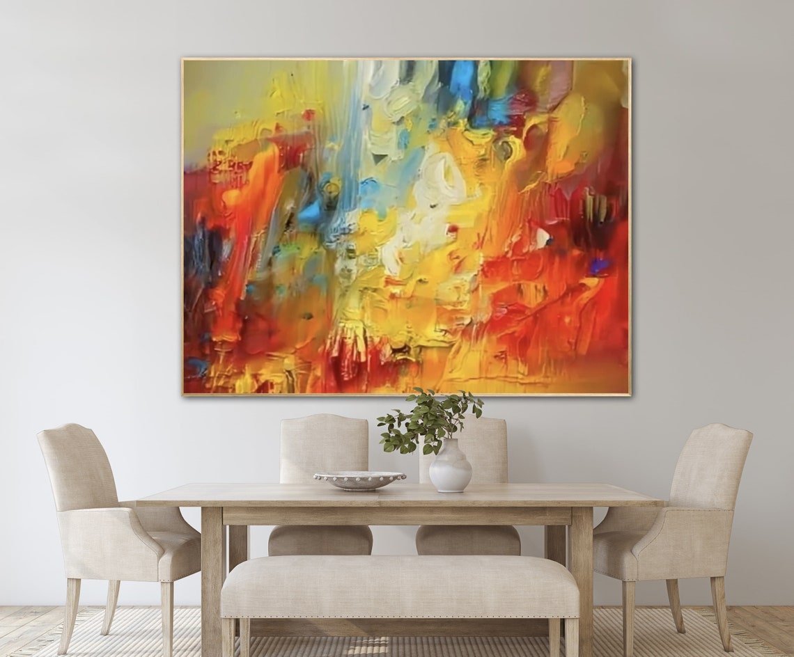 Fiery Warm Abstract Yellow Orange and Red Textured Impasto Poster - Image 2
