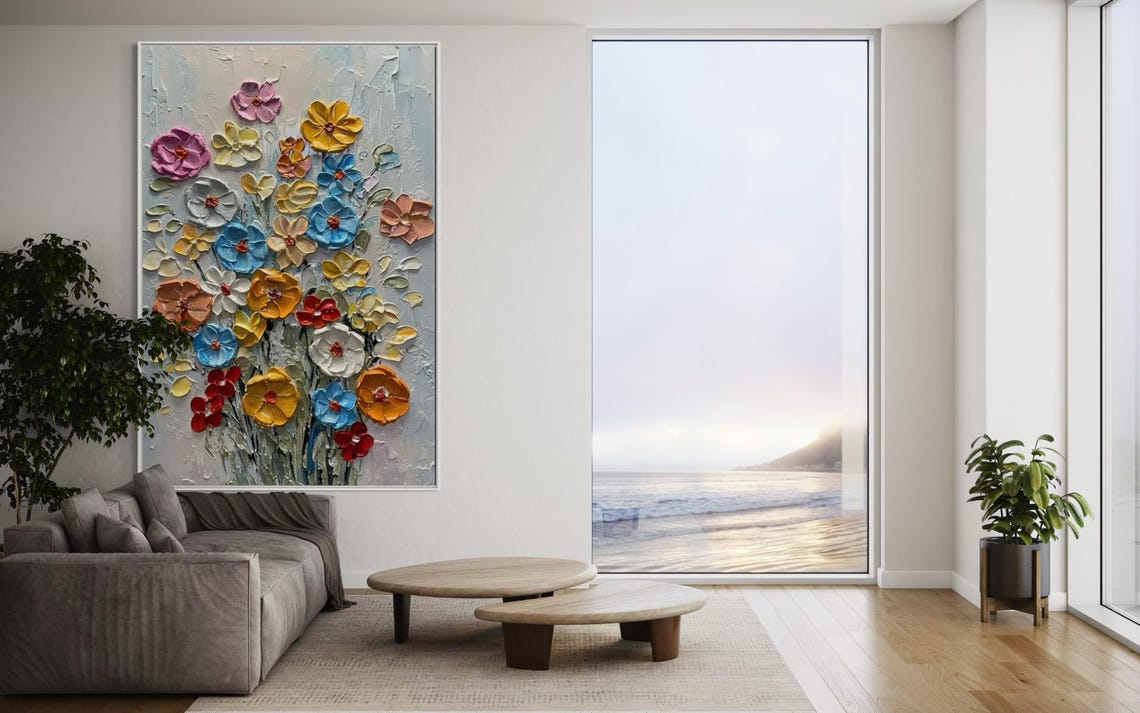 Colorful 3D Wildflower Bouquet on Soft Gray Background Poster - Image 4
