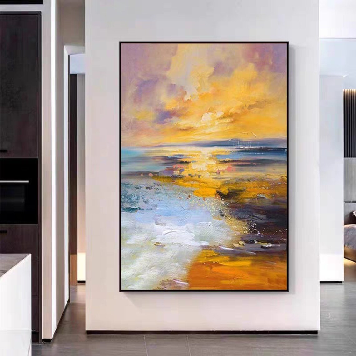 Golden Sunset Over Rocky Seacoast Ocean Waves Seascape Poster