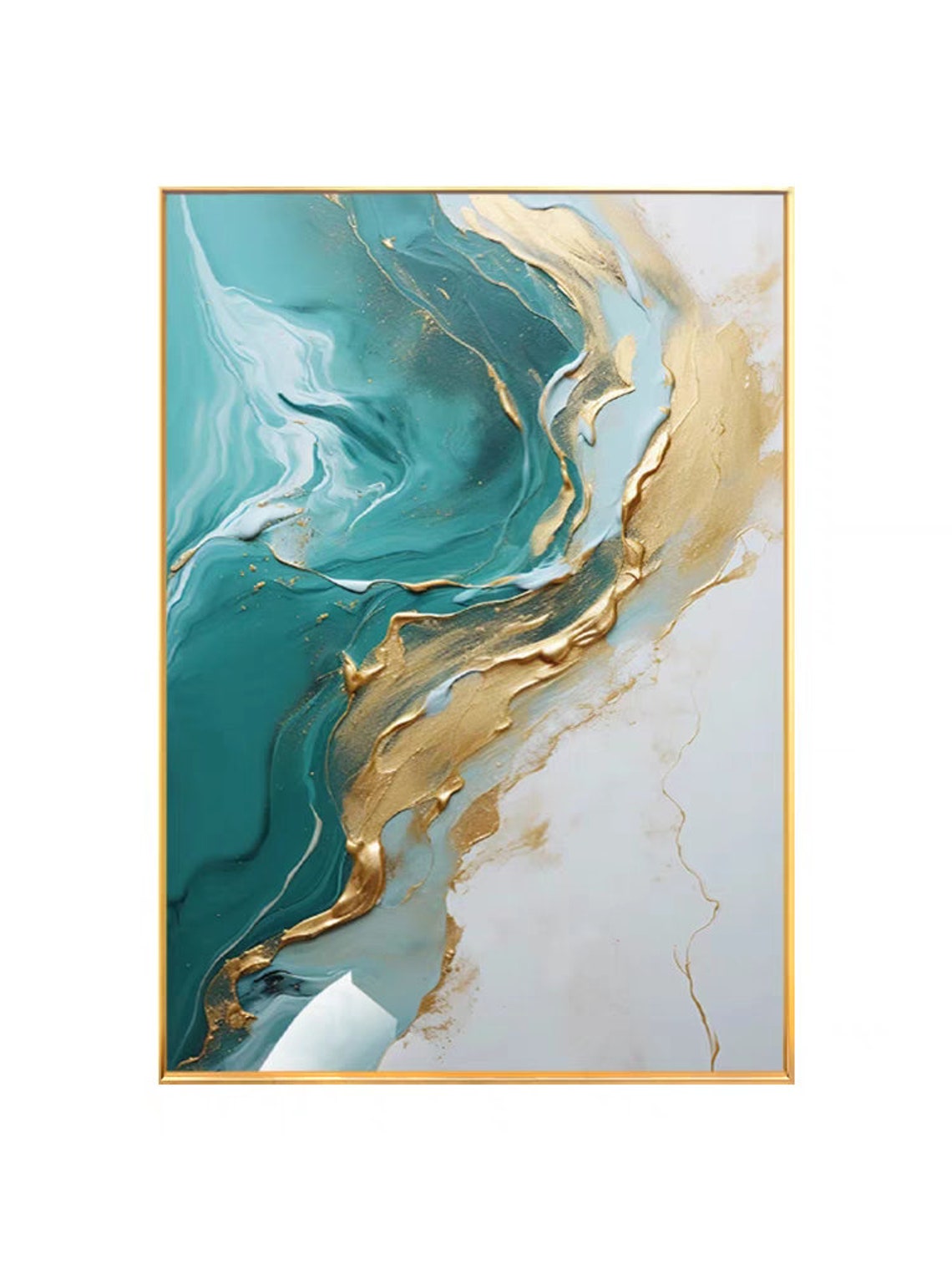 Blue Lake And White Acrylic Painting Oversized Art Abstract Brush Stroke Modern Living Room Wall Art Extra Large Handmade Painting On - Image 4