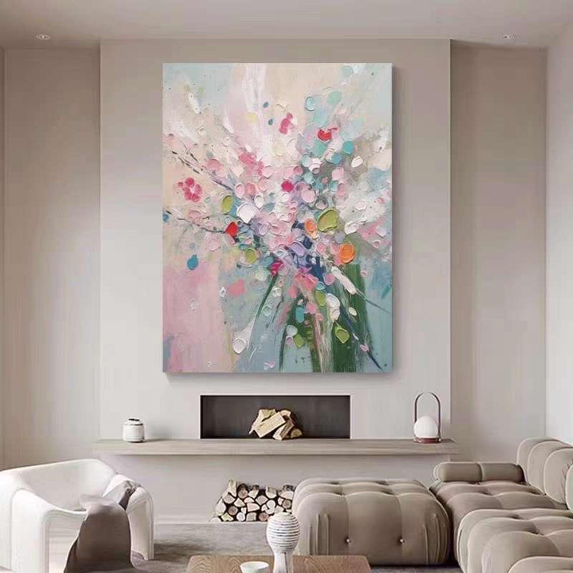 Pastel Abstract Flower Bouquet with Pink and Teal Dots Poster - Image 4