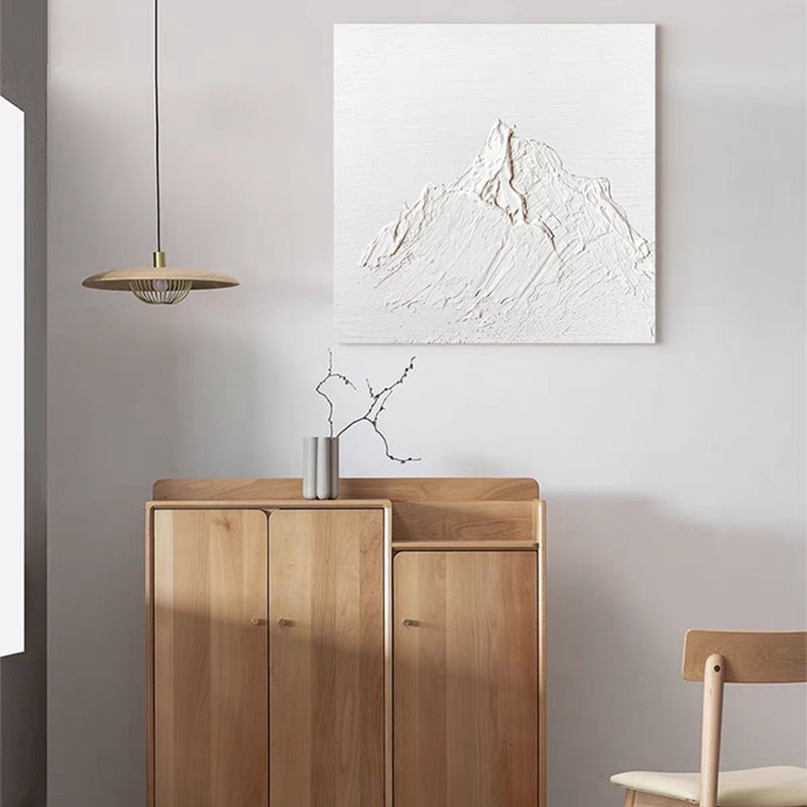 All White Minimalist Mountain Textured Relief Sculpture Poster - Image 4