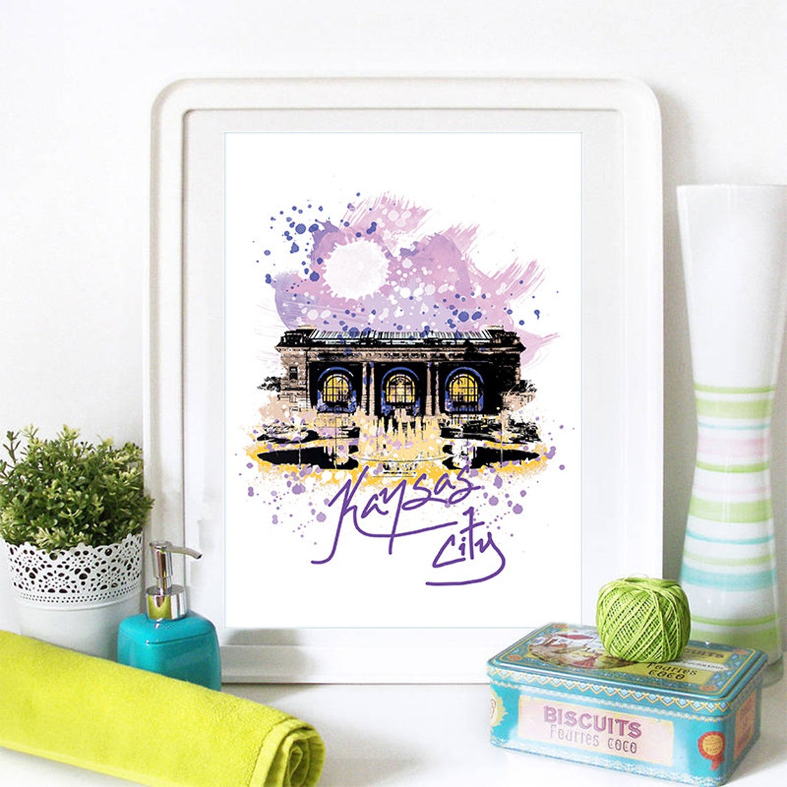 Kansas City Print Kansas City Skyline Kansas City Art Kansas City Poster Kansas City Watercolor Kansas City Art Print Kansas City Map - Image 2