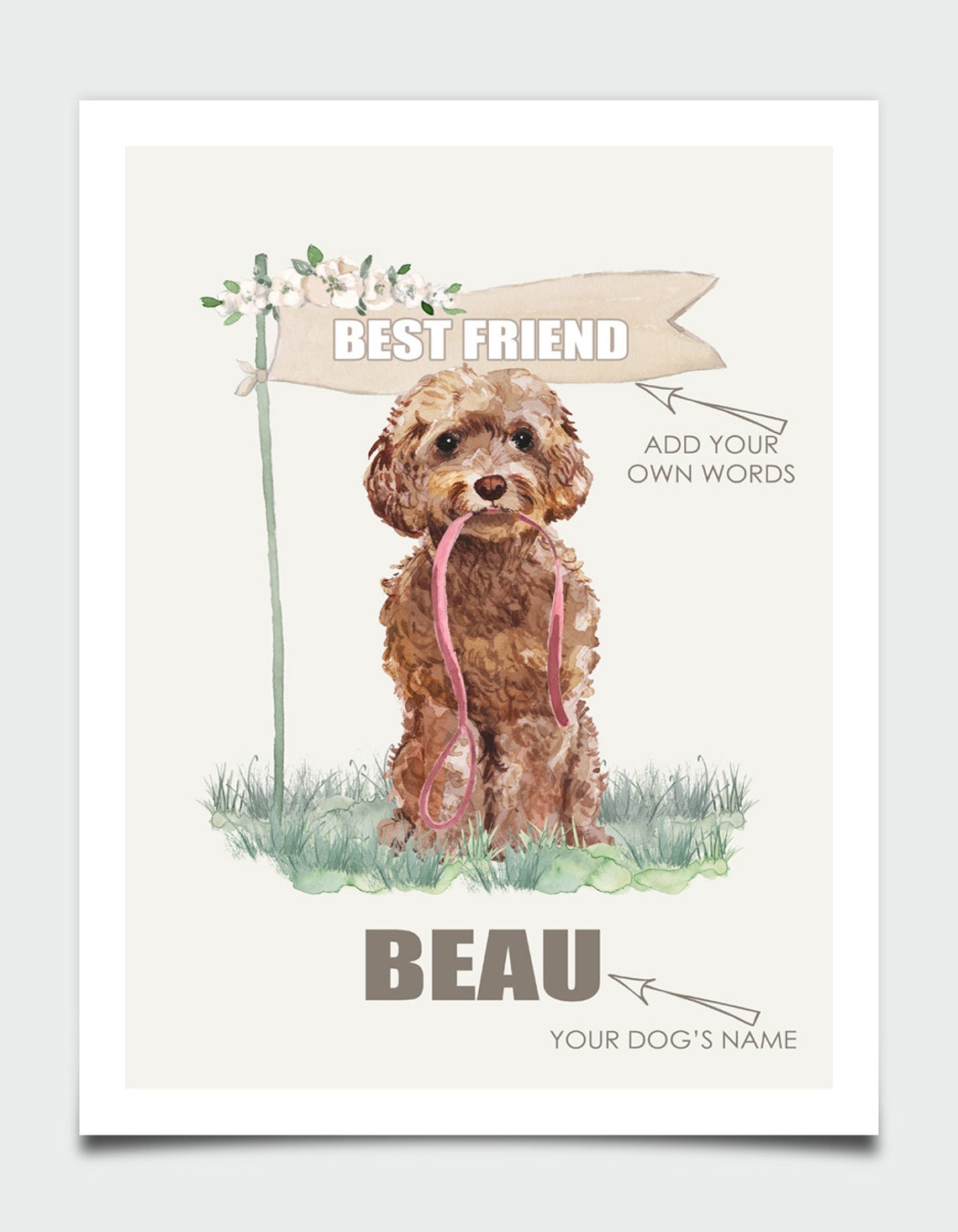 Cockapoo Watercolor Dog Portrait Personalized Pet Name Wall Art - Image 4
