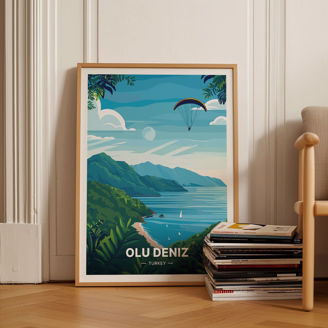 Olu Deniz Turkey Paragliding Over Turquoise Bay Travel Poster