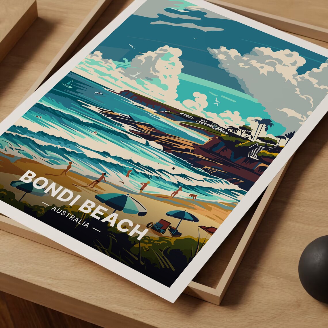 Bondi Beach Australia Sunny Surf Coastal Vintage Scene Poster - Image 3