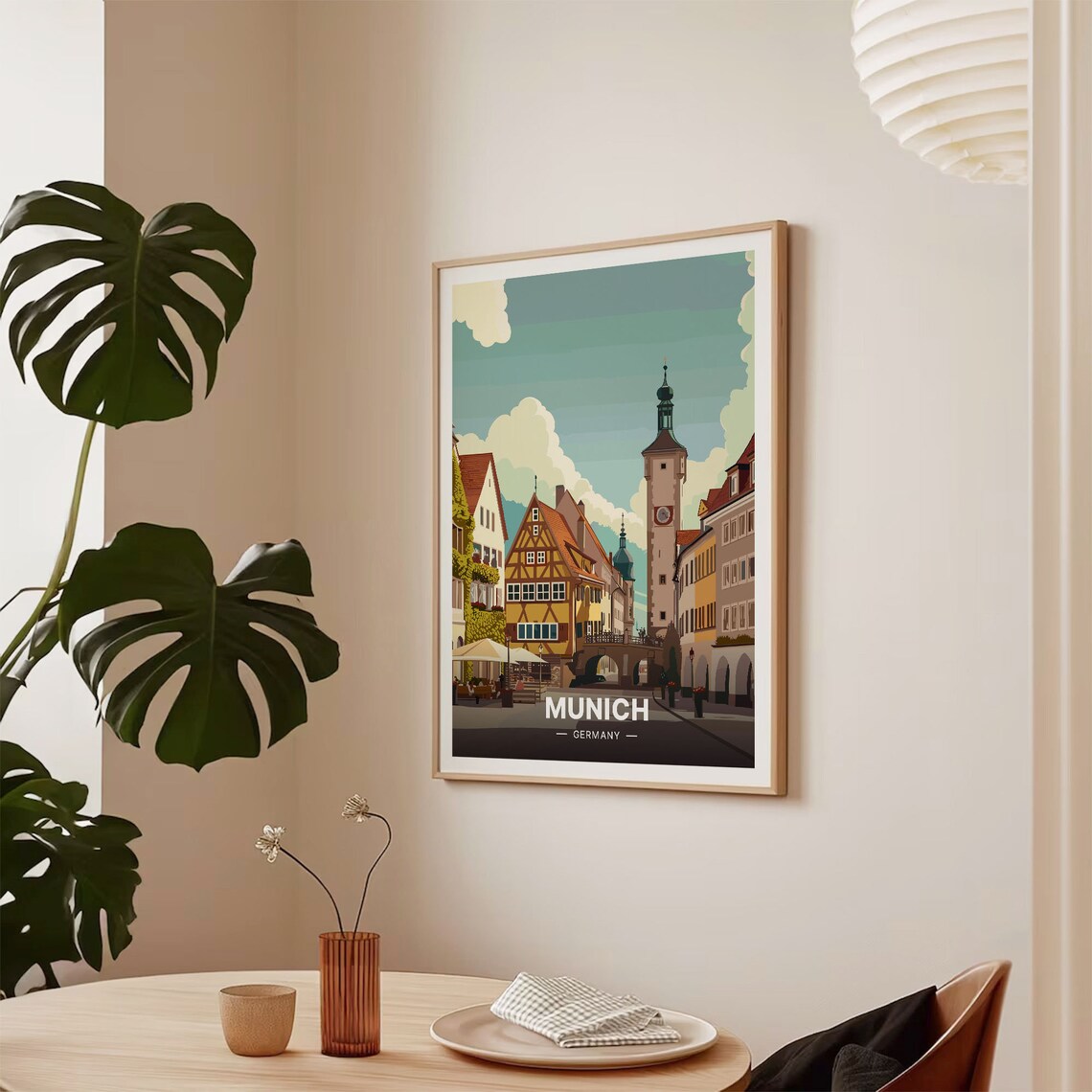 Munich Germany Old Town Timbered Houses Tower Street Travel Poster - Image 2