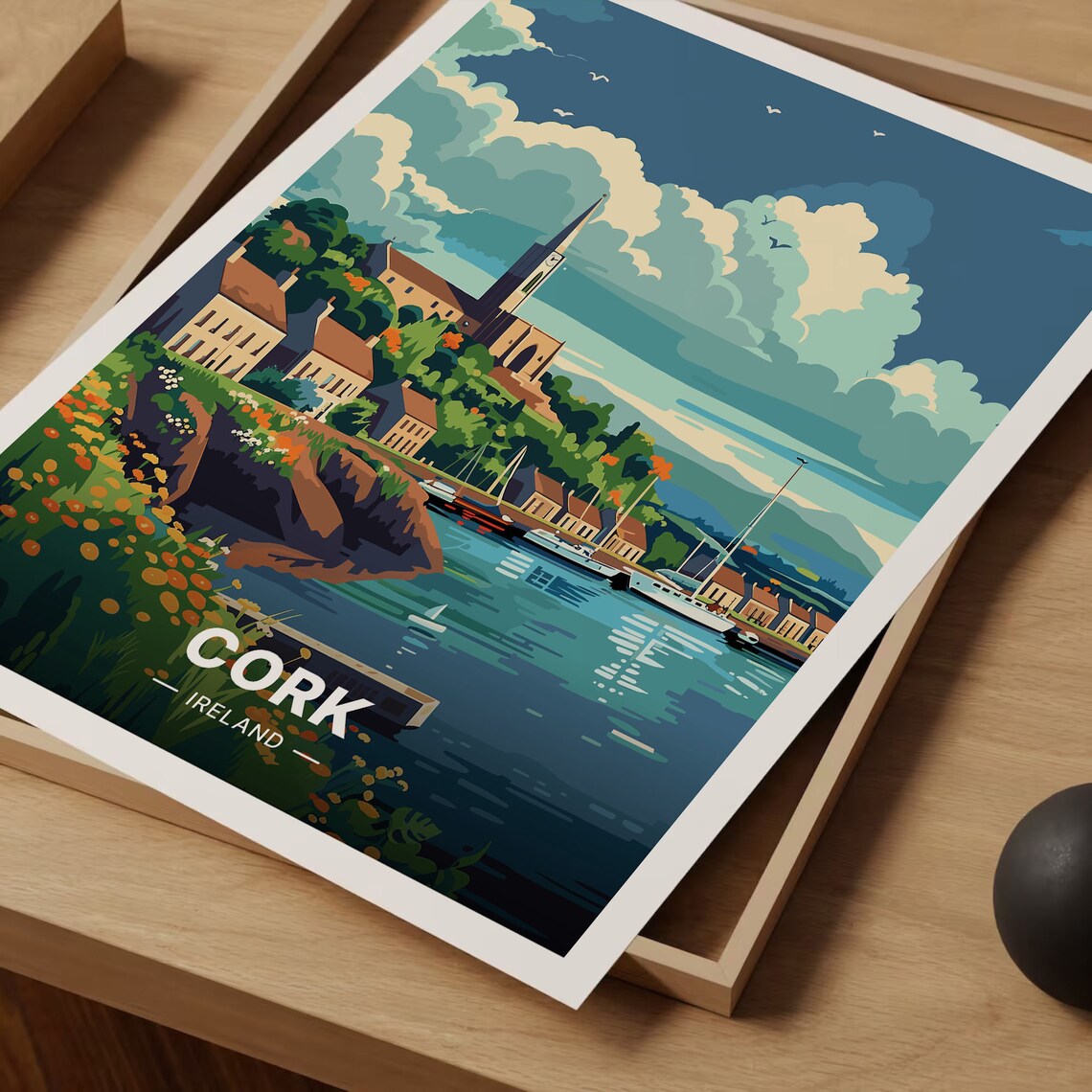 Cork Ireland Harbour Church Spire Sailboats Coastal Travel Poster - Image 3