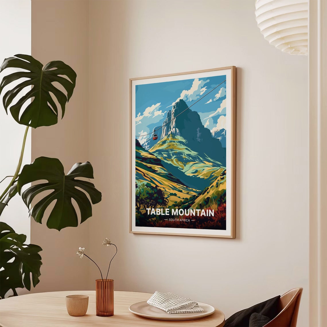 Table Mountain South Africa Cable Car Flat Top Vintage Travel Poster - Image 2