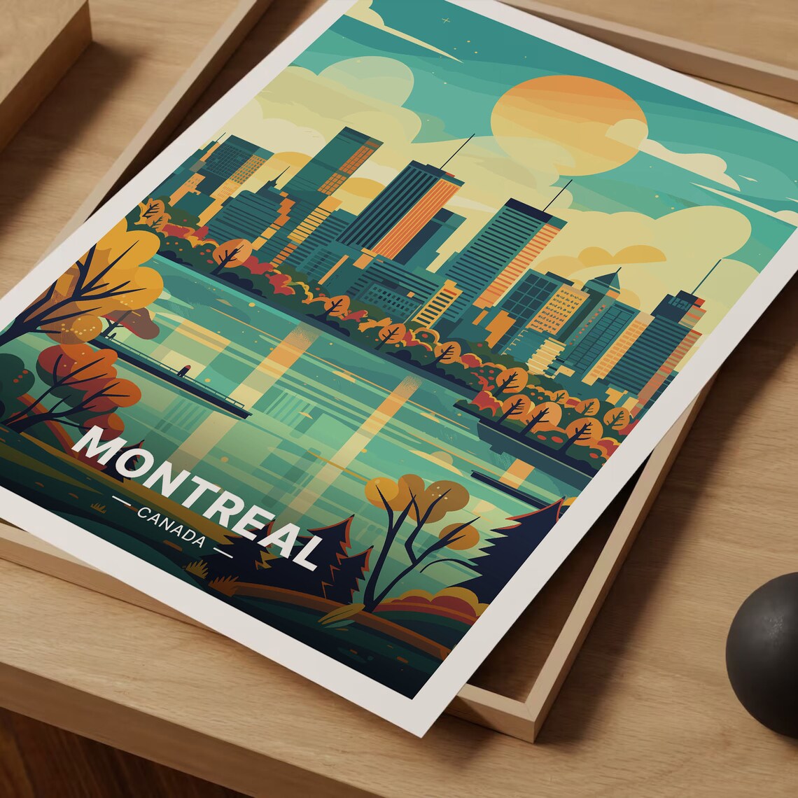 Montreal Canada Skyline Autumn Foliage Sunset Cityscape Poster - Image 3