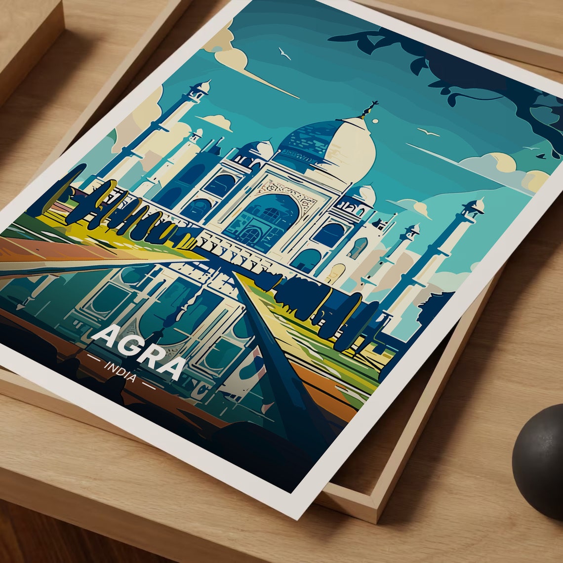 Agra India Taj Mahal Night Reflection Landmark Travel Poster - Image 3