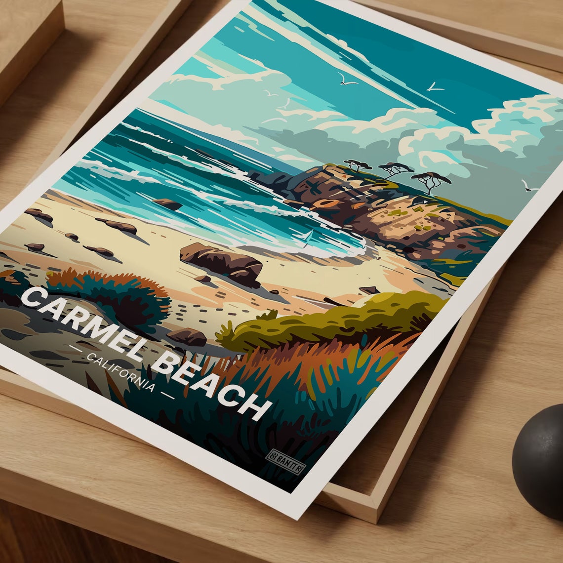 Carmel Beach California Rugged Cliffs Ocean Vintage Travel Poster - Image 3