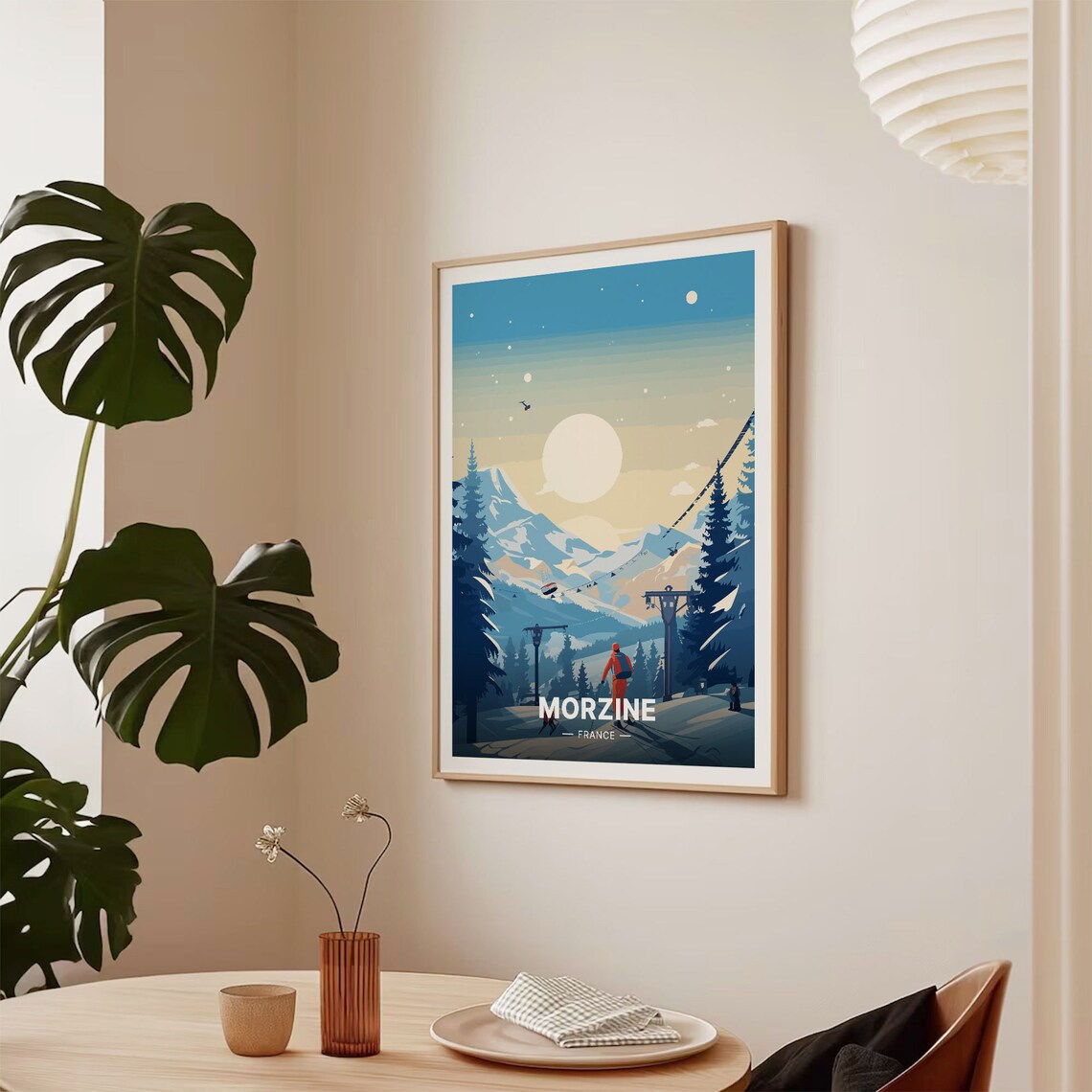 Morzine France Ski Resort Cable Car Snowy Peaks Travel Poster - Image 2