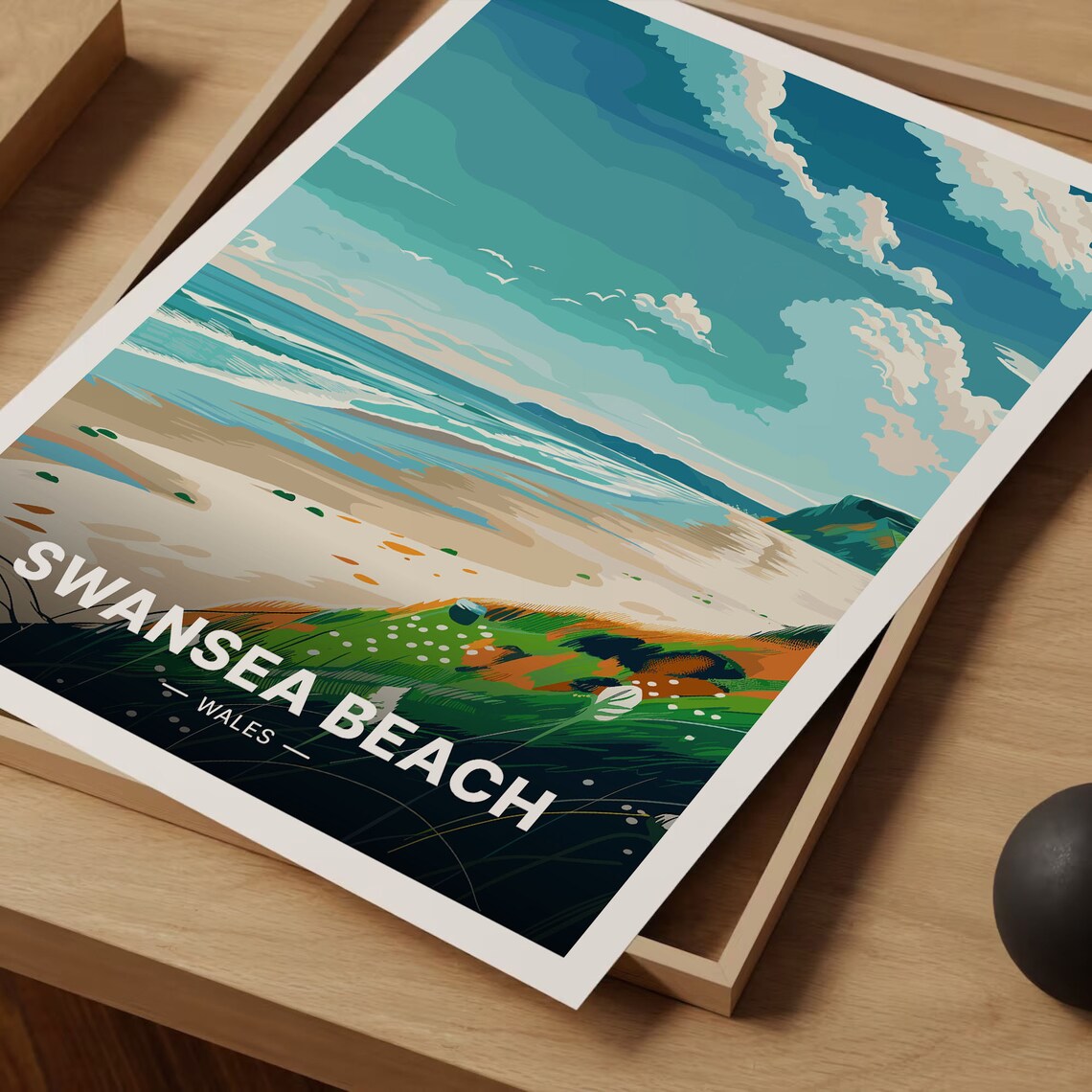Swansea Beach Travel Poster, Wales Coastal Scene - Image 3