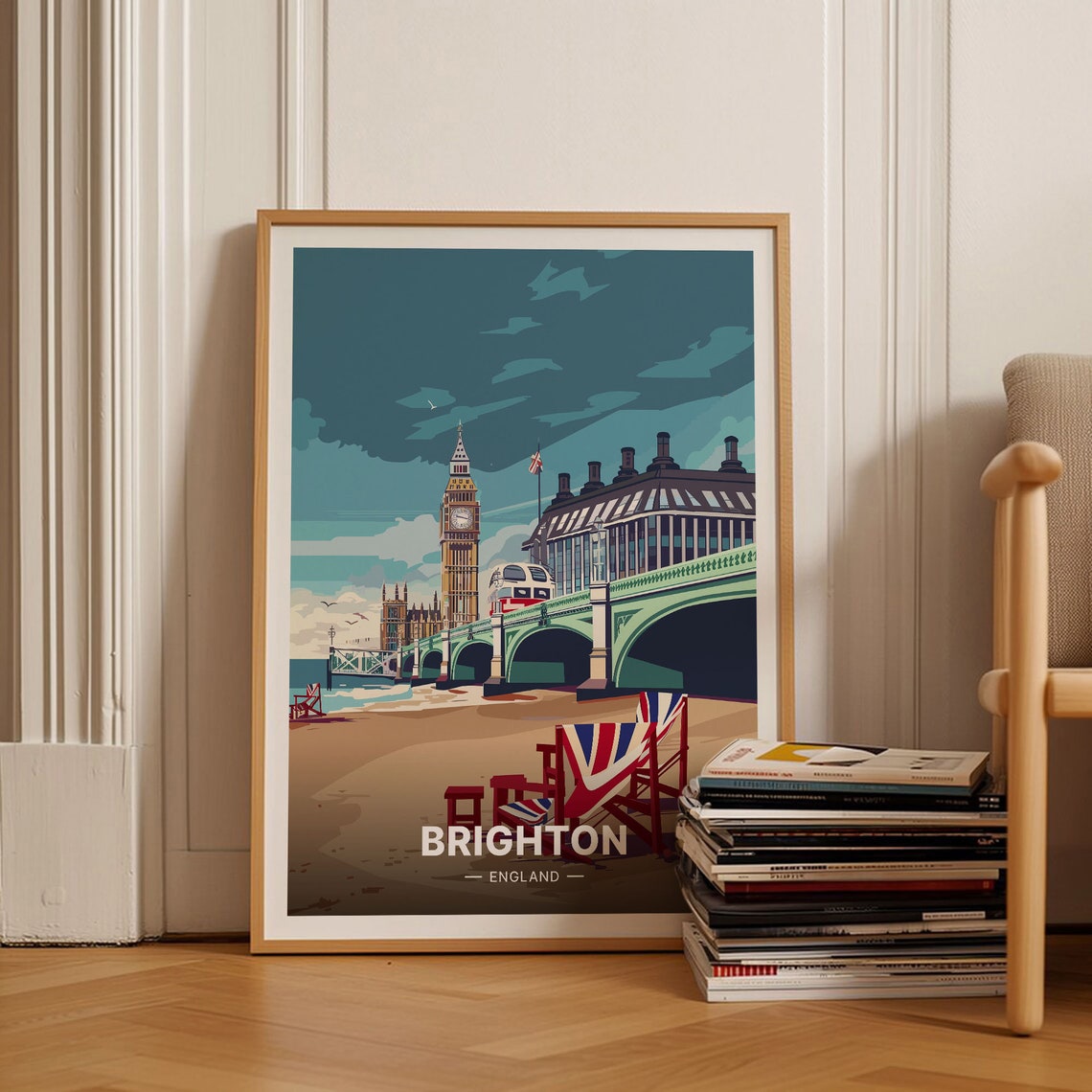 Brighton England Whimsical Beach Scene London Landmarks Poster