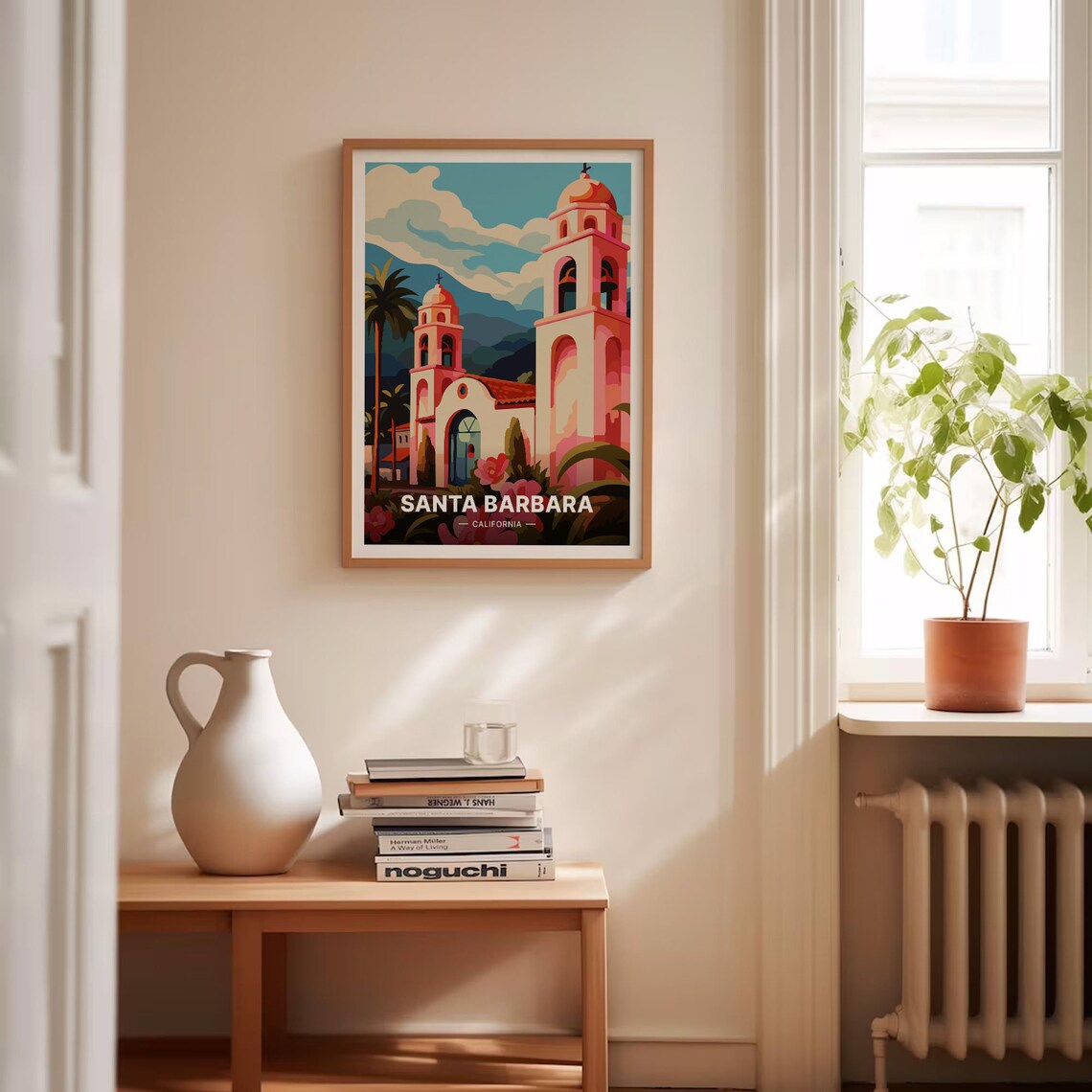 Santa Barbara California Mission Bell Tower Palm Vintage Travel Poster - Image 4