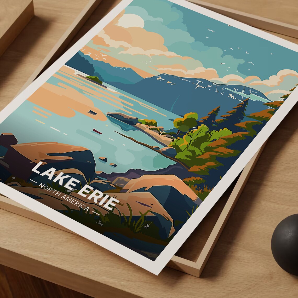 Lake Erie North America Rocky Shoreline Mountains Travel Poster - Image 3