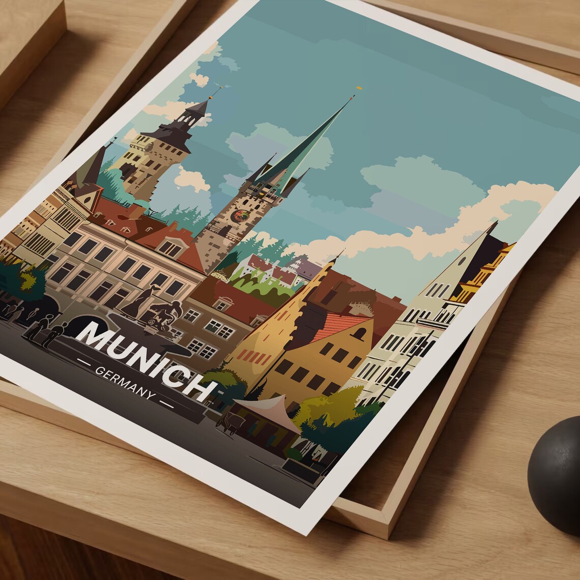 Munich Travel Poster, Germany Cityscape Art Print - Image 3
