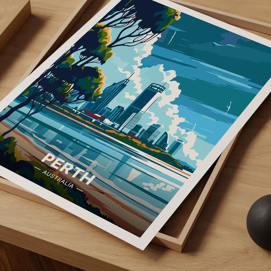 Perth Australia Poster City Skyline River Trees Urban Modern Art - Image 3