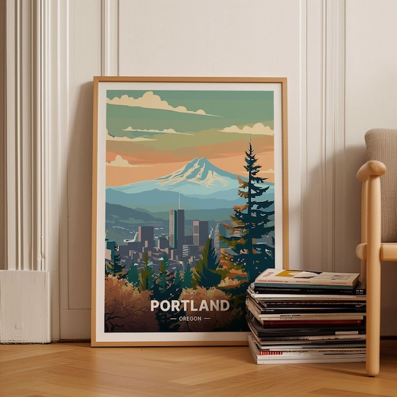 Portland Oregon Skyline Travel Poster, Cityscape