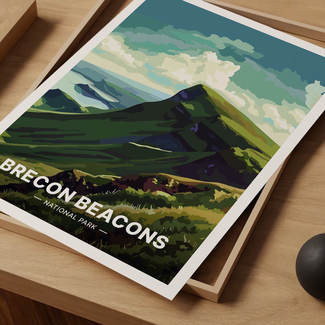 Brecon Beacons Wales National Park Green Peak Lake Travel Poster Art - Image 3