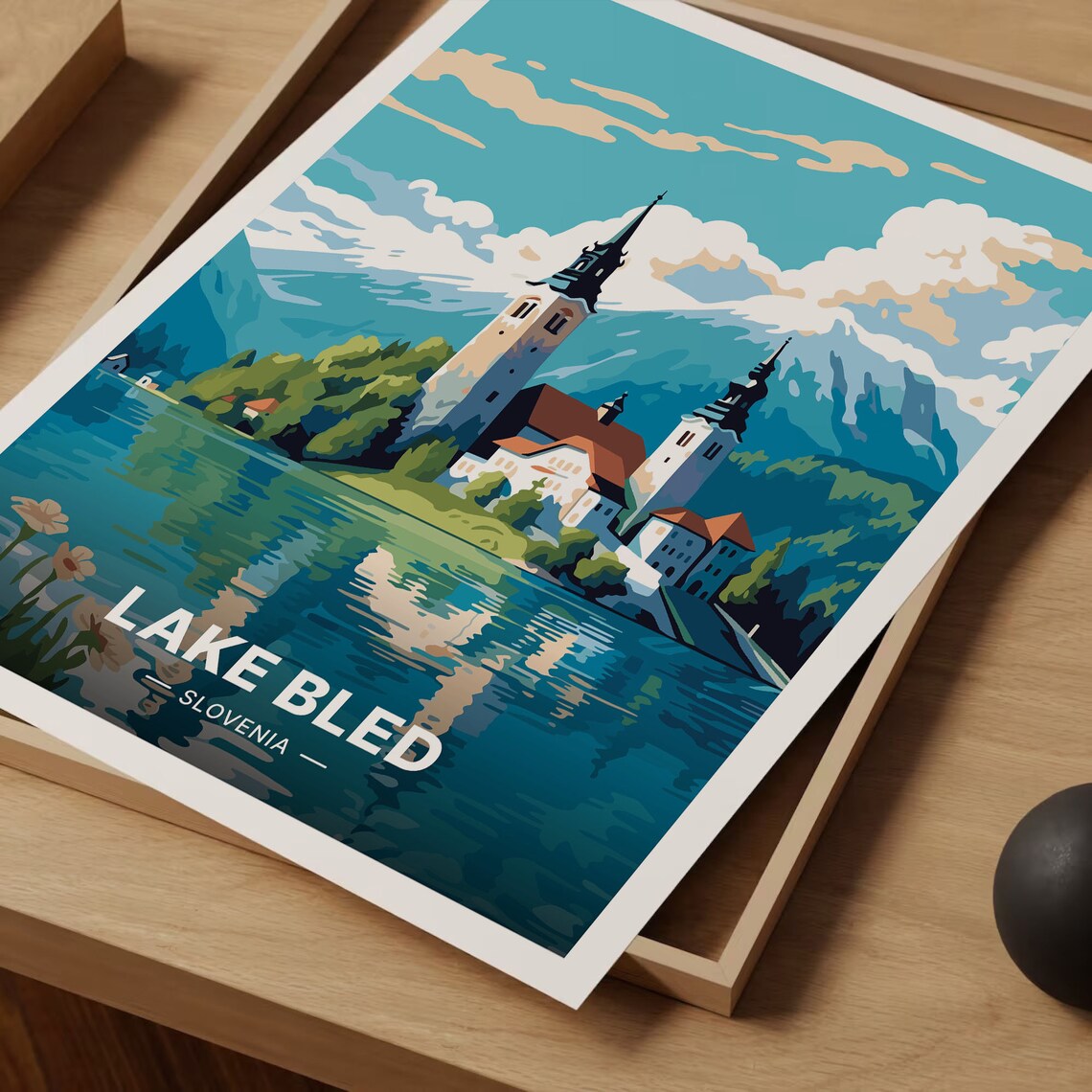 Lake Bled Travel Poster, Slovenia Scenic Landscape - Image 3