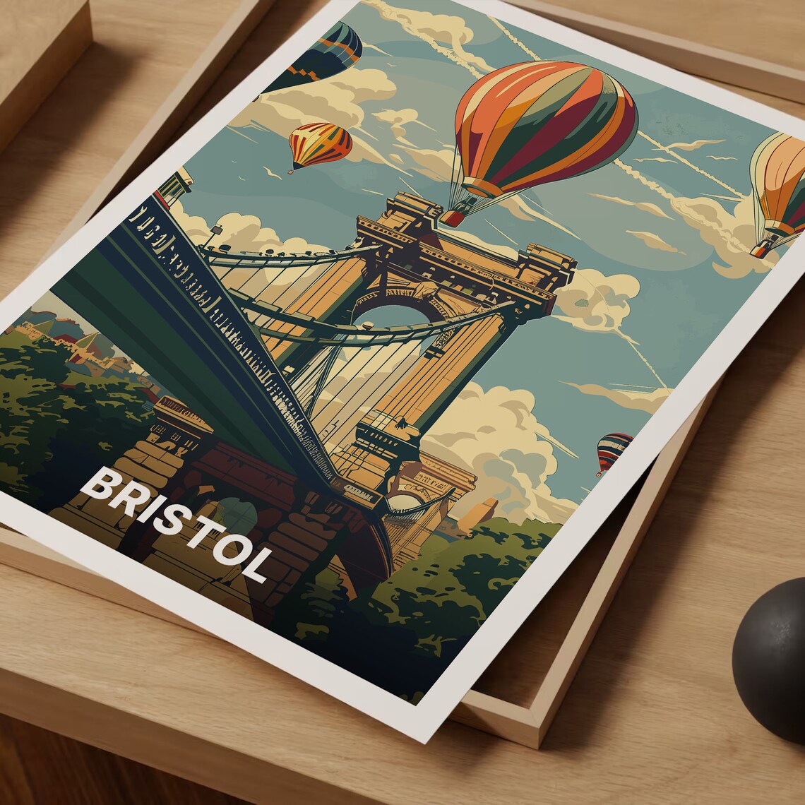 Bristol Poster Clifton Suspension Bridge Hot Air Balloon Art - Image 3