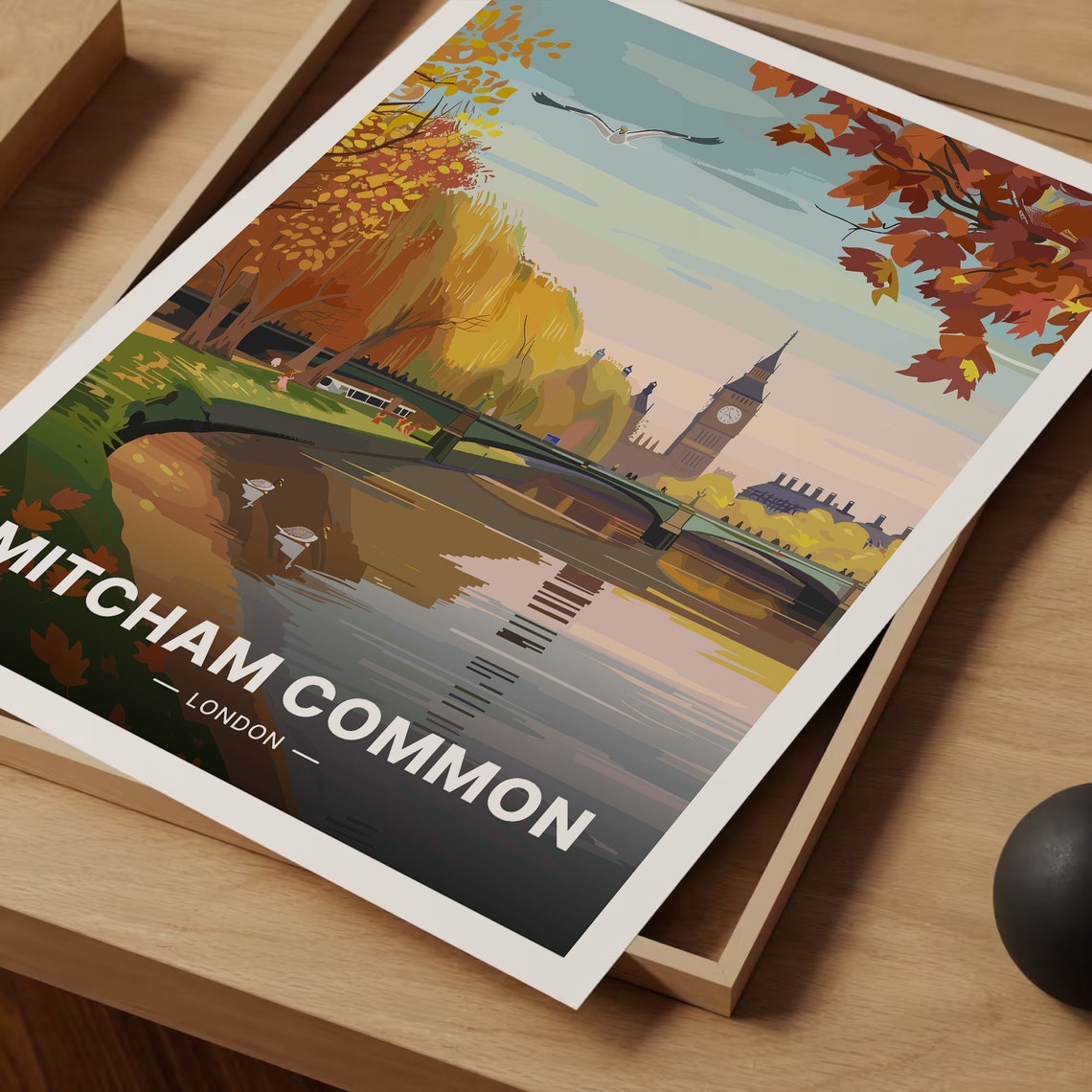 Mitcham Common London Autumn River Swans Big Ben Bridge Poster - Image 3