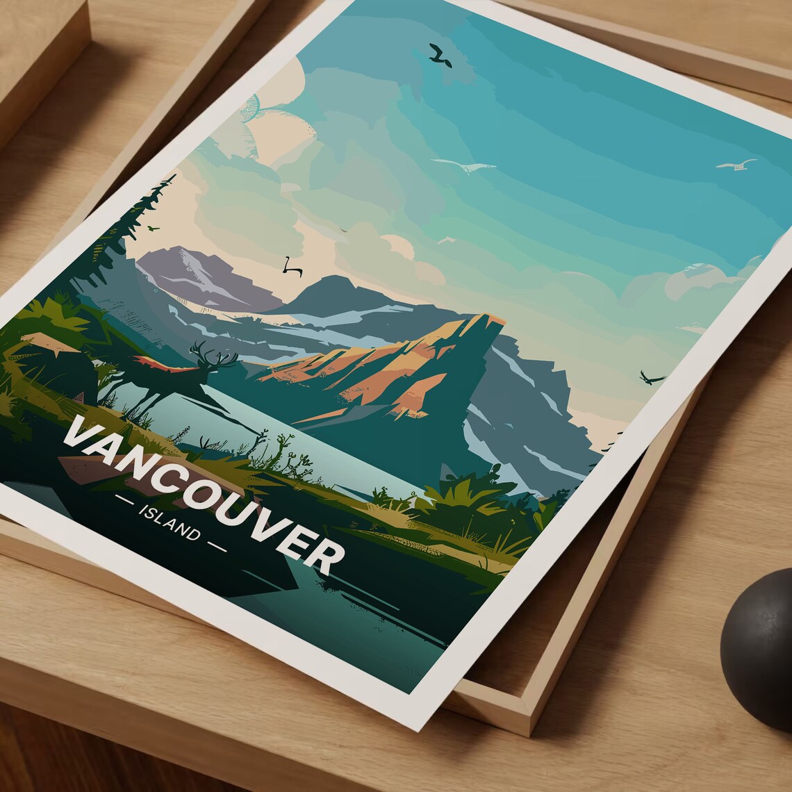 Vancouver Island Mountain Lake Elk Wildlife Sunset Travel Poster - Image 3