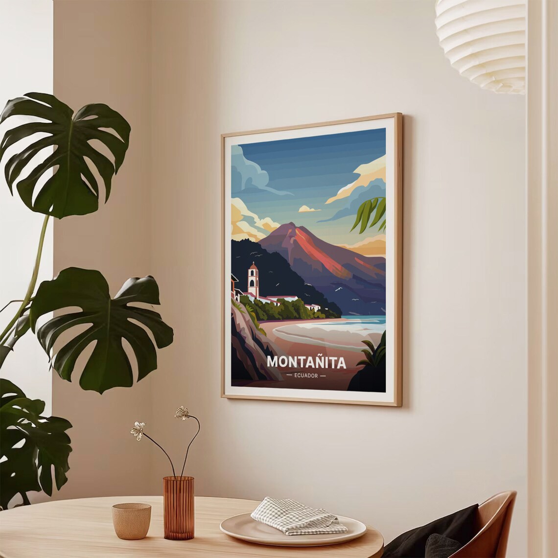 Montanita Ecuador Surf Town Beach Church Cliffside Travel Poster - Image 2