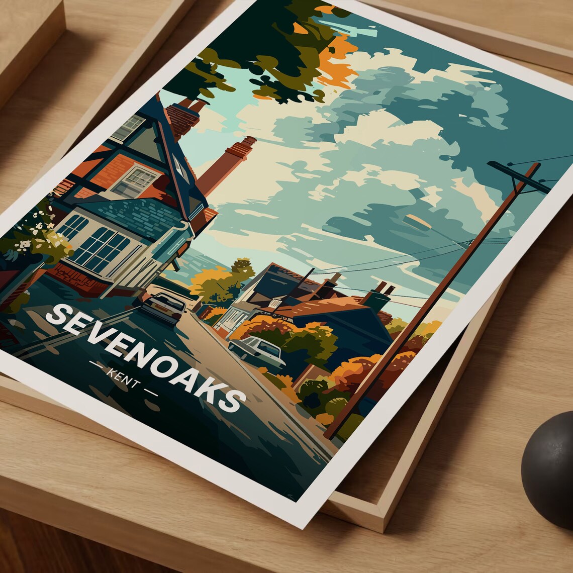Sevenoaks Kent Red Brick Street Scene Vintage Travel Art Poster - Image 3