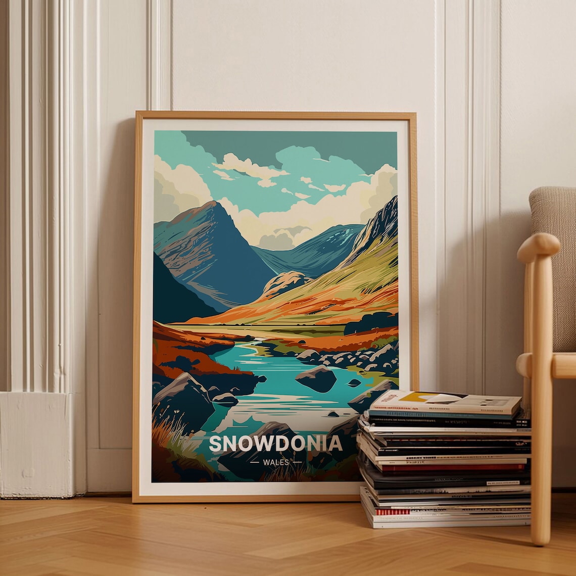 Snowdonia Wales Travel Poster, Nature Landscape