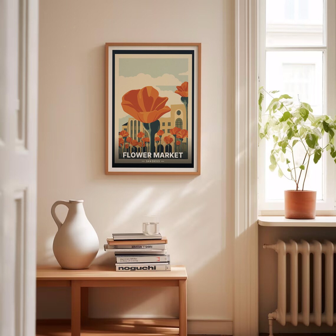 San Diego Flower Market Orange Poppies Building Travel Poster - Image 4