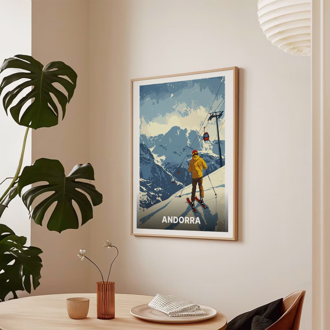 Andorra Pyrenees Ski Poster Powder Slopes Gondola Skier Sports Art - Image 2