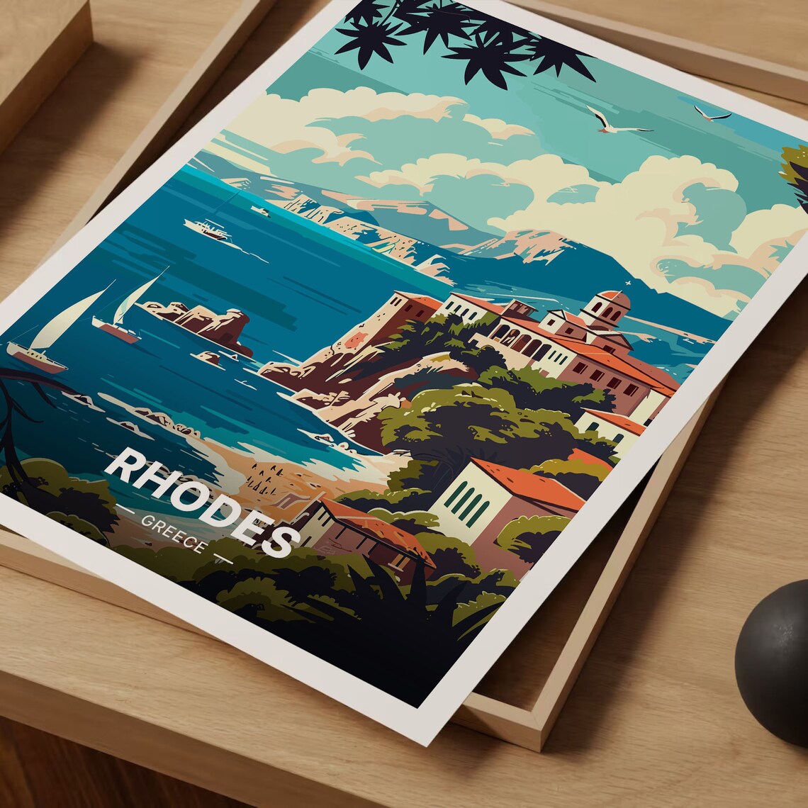 Rhodes Greece Travel Poster, Scenic Island Landscape - Image 3