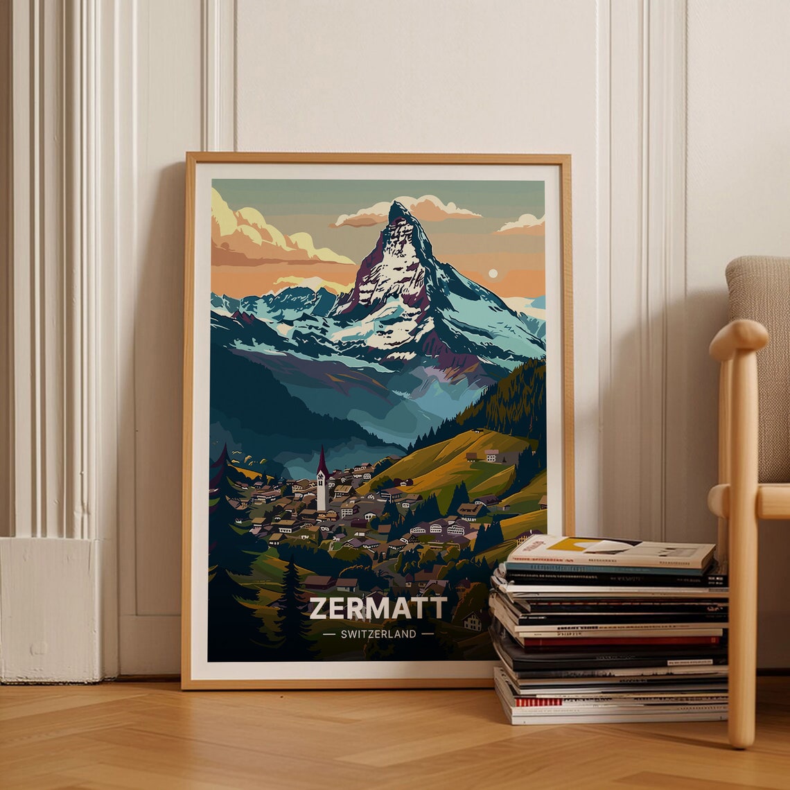 Zermatt Switzerland Matterhorn Peak Village View Travel Poster