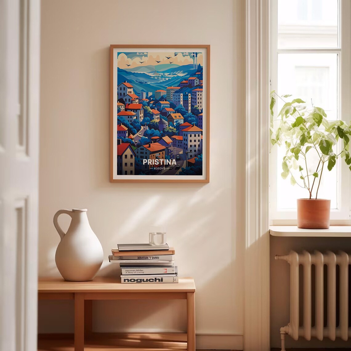 Pristina Kosovo Hillside City Red Roofs Vintage Cityscape Travel Poster - Image 4