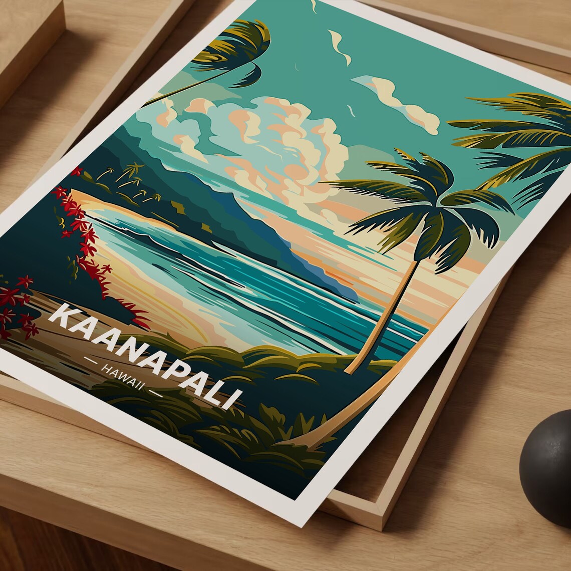 Kaanapali Hawaii Tropical Beach Palm Trees Vintage Travel Poster - Image 3