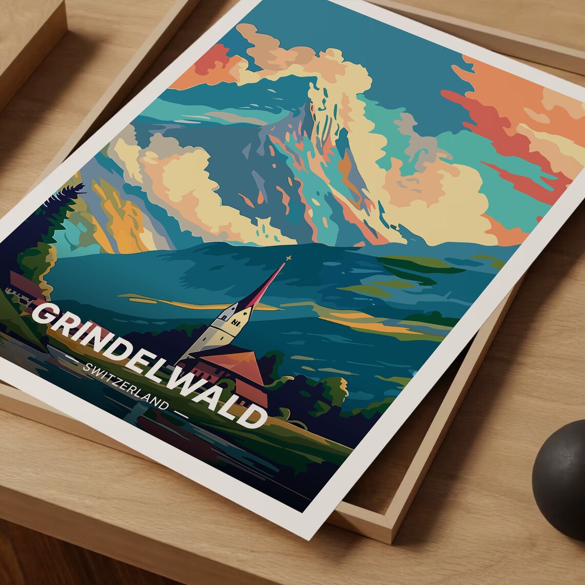 Switzerland Grindelwald Travel Poster, Swiss Alps - Image 3