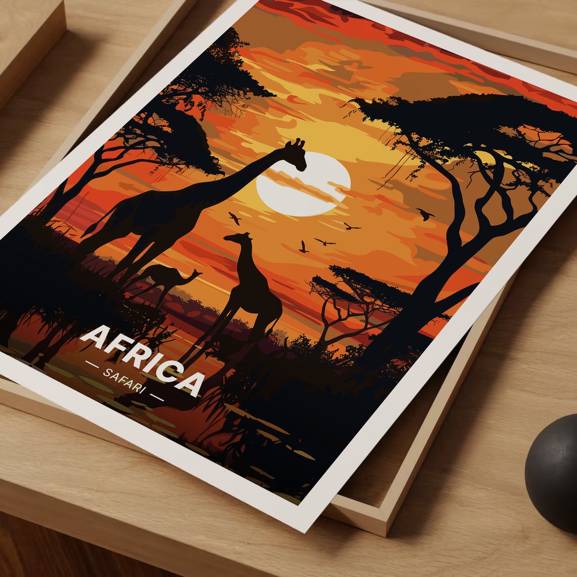 Africa Safari Giraffe Sunset Silhouette Acacia Trees Travel Poster - Image 3