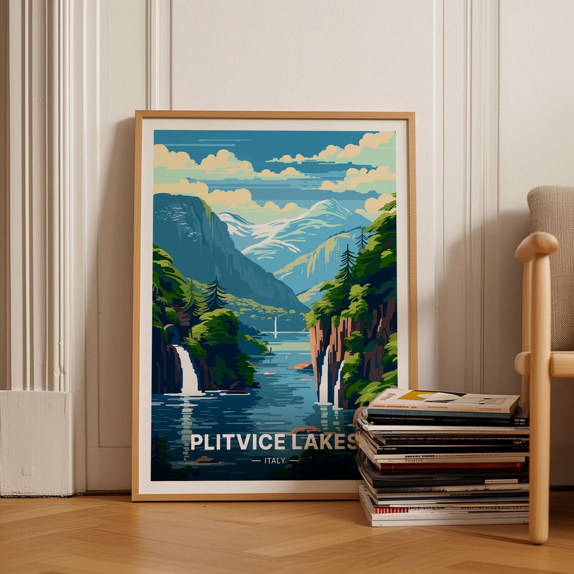 Plitvice Lakes Croatia Waterfall Mountain Lake Landscape Travel Poster