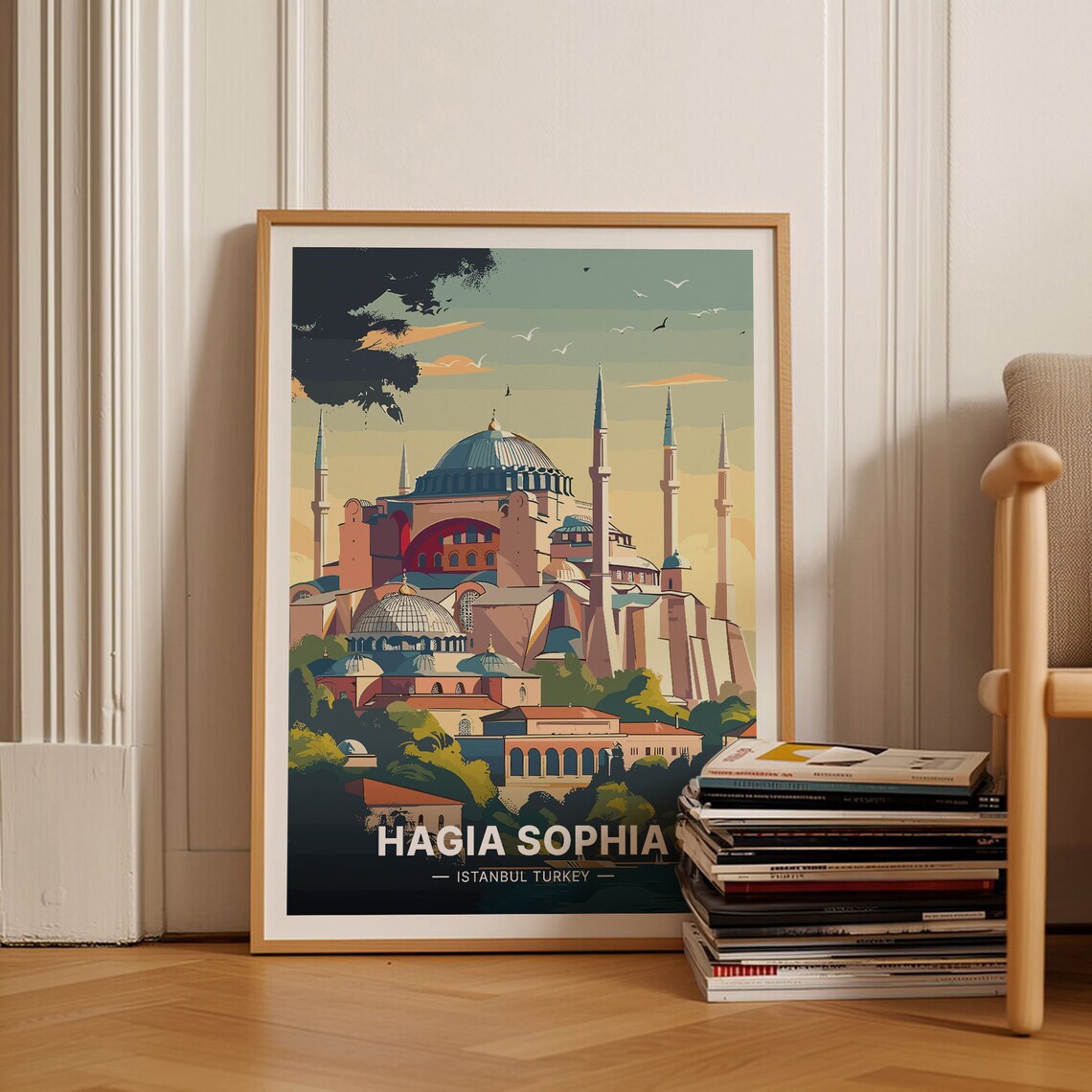 Hagia Sophia Istanbul Turkey Glowing Dusk Vintage Travel Poster